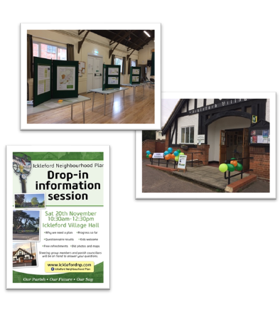 Poster for and photos from drop-in information session (November 2021)