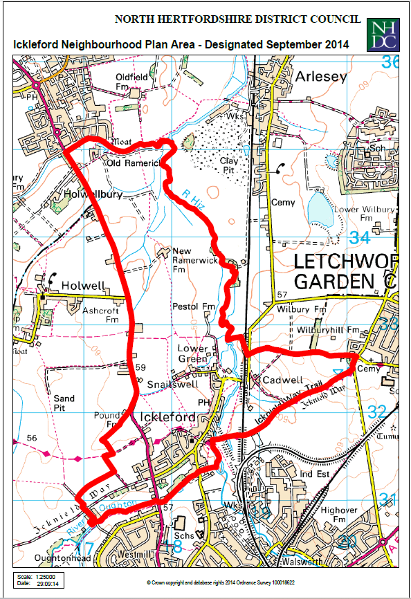 Ickleford Neighbourhood Plan Area - Designated September 2014 (outlined in red)
