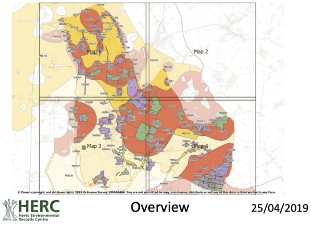 Map of Neighbourhood Plan Area showing different coloured areas for S41 NERC habitat and other areas where species might be present