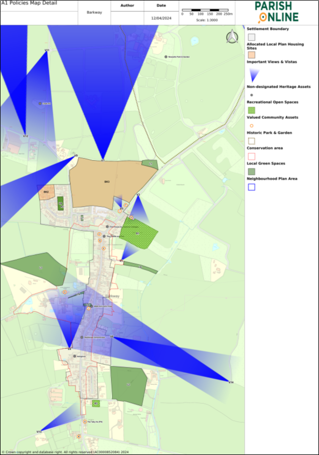 Neighbourhood Plan places shown on a detailed OS base for the village of Barkway