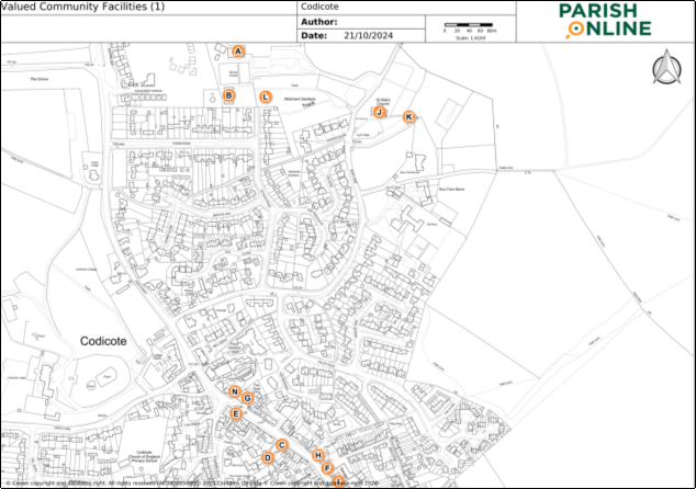 Map base showing Valued Community Facilities in orange circles