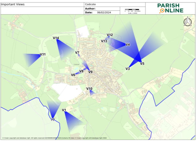 Map showing the extent of the views described and the location they were taken from