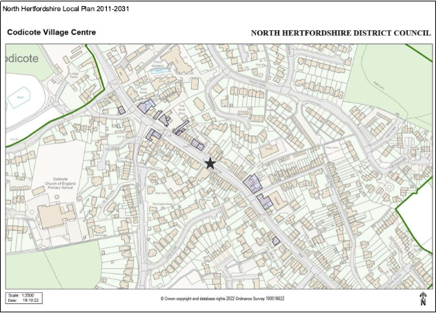 Map of the High Street extracted from North Herts Local Plan showing the commercial properties in the village centre