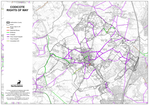 Map showing all the Rights of Way in the Parish